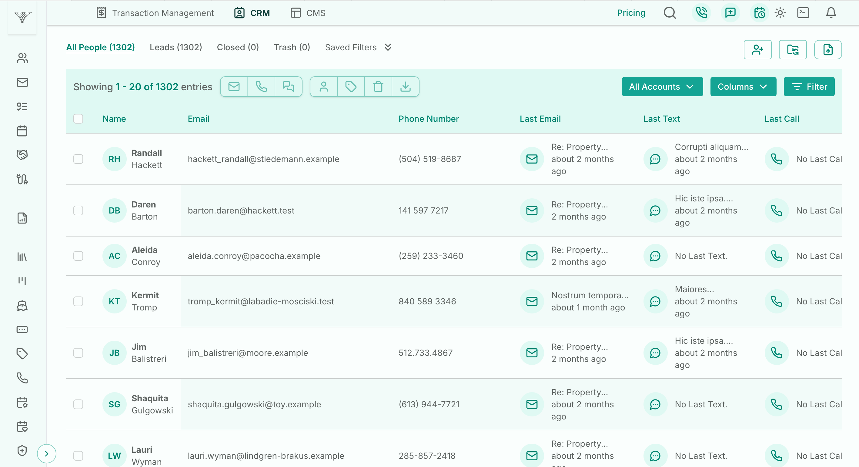 Screenshot of Real Estate CRM Interface